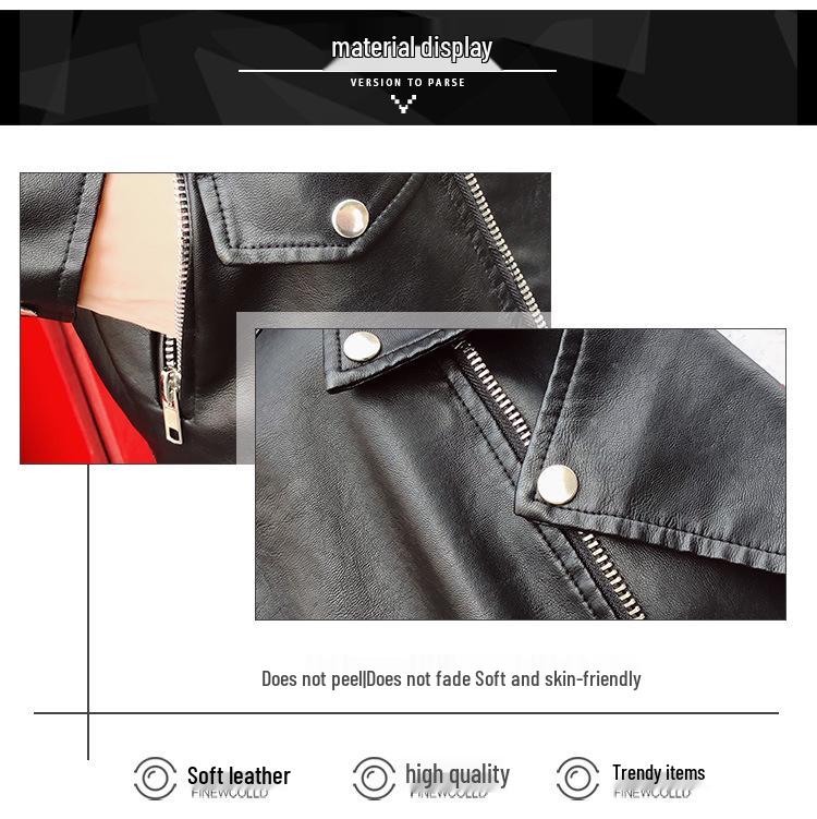 European & American Style Women's Motorcycle Leather Jacket with Oblique Zipper and Long Sleeves