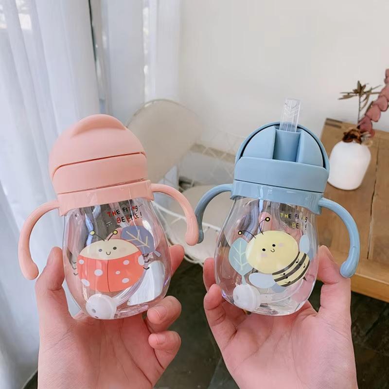 Cute Children Water Cup 300ML, Kindergarten Kids Water Bottle with Gravity Ball, Portable Straw Anti-Choke, Adorable Cup
