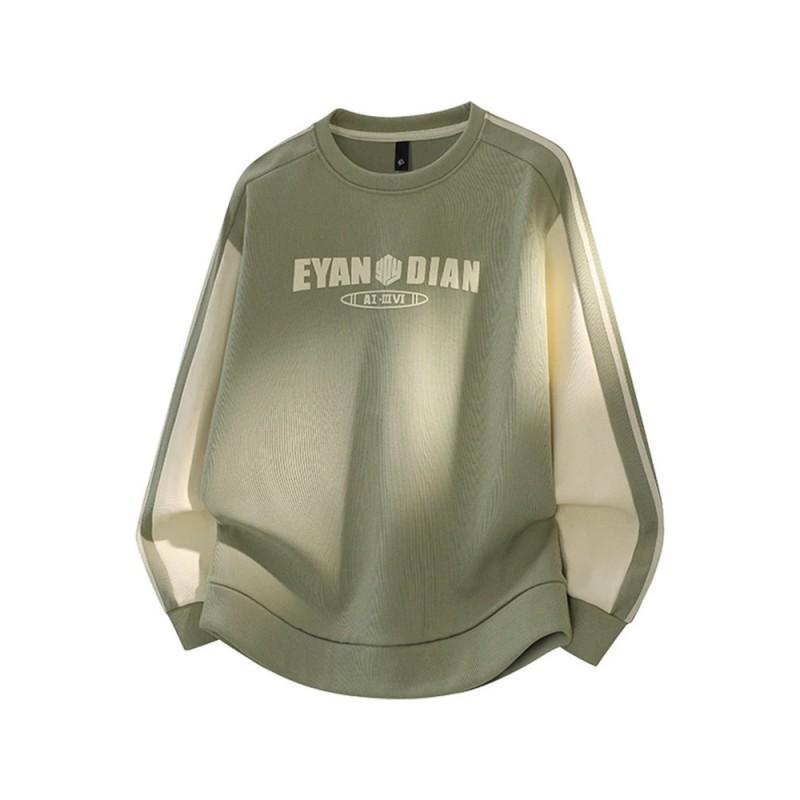 Mens Crew Neck Sweatshirt Loose Fit Letter Print Long Sleeve Top Casual Plus Size