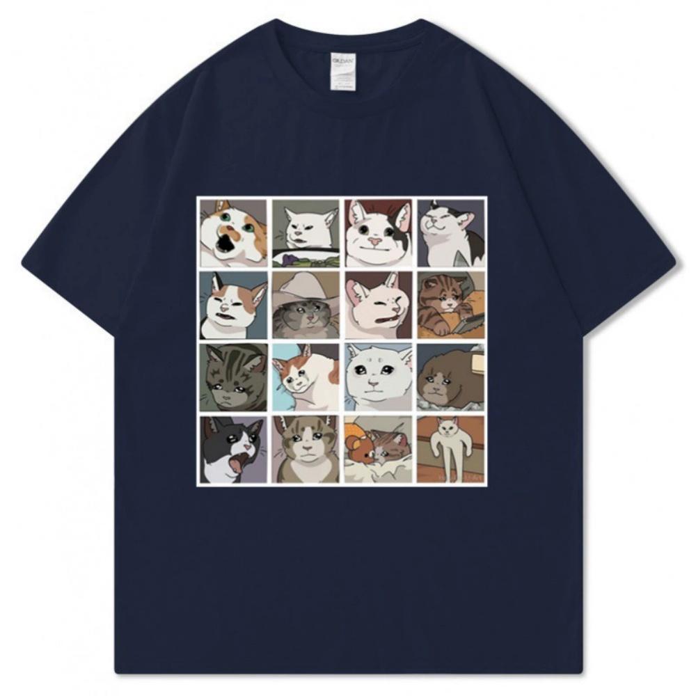 New animal dog cat print summer mens and womens loose casual tops