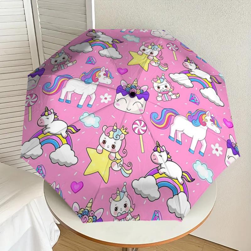 1PC Unicorns Clouds Umbrella-8-Rib Reinforced Portable Folding Travel Suitable for All Seasons Outdoor Daily Use  -J0339