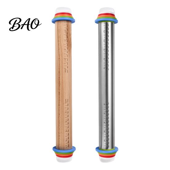 Professional Baking Tools for Pastry Rolling Pin with Thickness Rings, Ergonomic Measurement Markings Kitchen Tool, Heavy Duty Dough Roller
