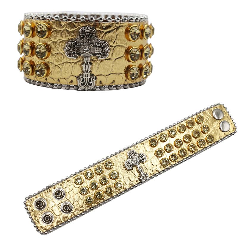 Designed PU Leather Bracelet European and American Hip-hop Punk Full of Diamonds and Rhinestones Bracelet