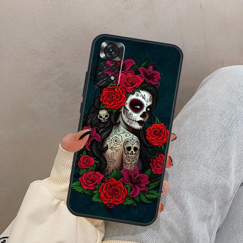 

Mexican Skull Girl Tattooed Art For Xiaomi Redmi Note 13 10 12 11 14 15 Pro Plus Case Cover For Redmi 15 13C 12C 14C 10C 15C Note 15 Pro Plus 5G