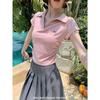 Bow Embroidery Polo Collar Short-sleeve Women's Summer New Design Pleated Slim Fit T-shirt for Women