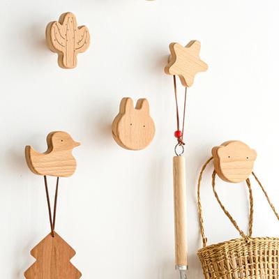 New Animal Solid Wood Hook Beech Hanging Hanger Bathroom Wall Hook Bedroom Coat Storage Rack Home Towel Key Decoration Hook