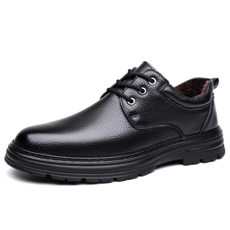 Autumn Winter Keep Warm Cotton Shoes for Business Designer Lace Leather Shoes Male Solid Color Fashion Casual Shoes Man