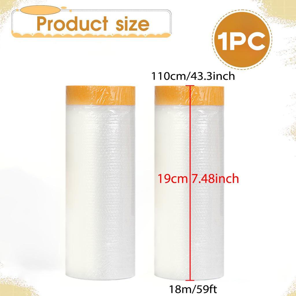 Protective Pre-Taped Masking Film, Dust-Proof Paint Cover for Car, Furniture, and Floor Protection