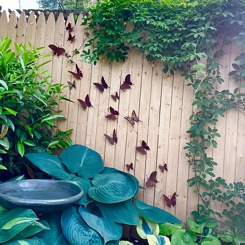 15 Pcs Rustic Rusty Metal Butterfly Wall Decorations Creative Outdoor Art for Yard Garden Fence Porch Home Decor