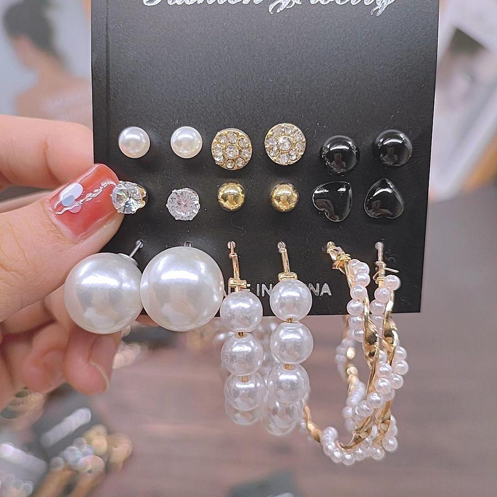 Gold-Pearl Punk Hoop Earrings Set for Women