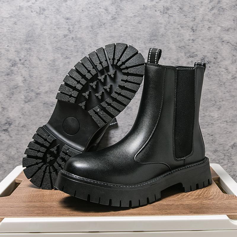 Large Size Chelsea Boots High Top Niu Leather British Wind Boots Thin Martin Boots Tide Spring and Autumn Boots