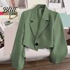 Suit Jacket Women Short Coat Lapel Long Sleeve Single Button Cardigan Style Solid Color Loose Fit Casual Business Simple Blazer