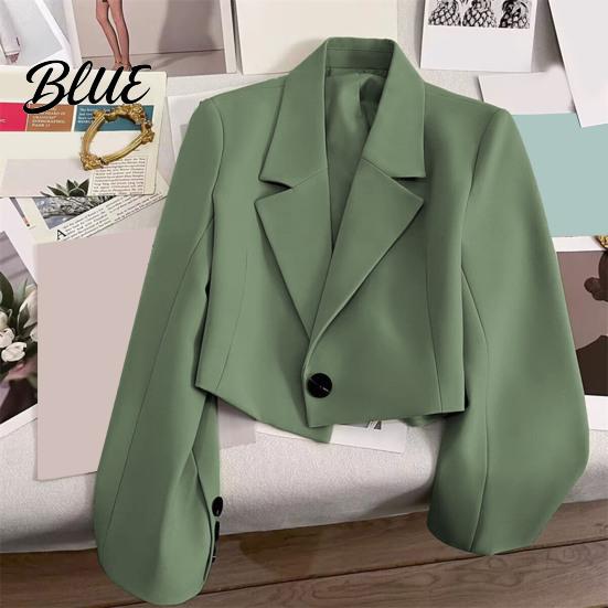 Suit Jacket Women Short Coat Lapel Long Sleeve Single Button Cardigan Style Solid Color Loose Fit Casual Business Simple Blazer
