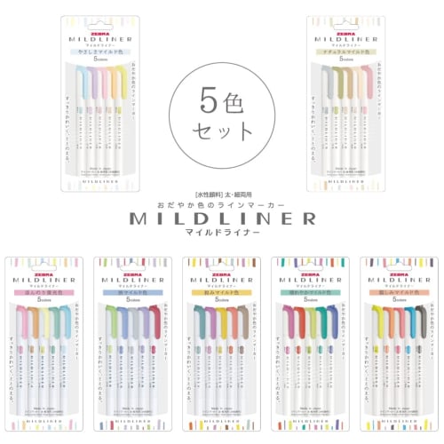 ZEBRA Highlighter Mild Liner 5 Slightly Fluorescent Colors WKT7-5C-N