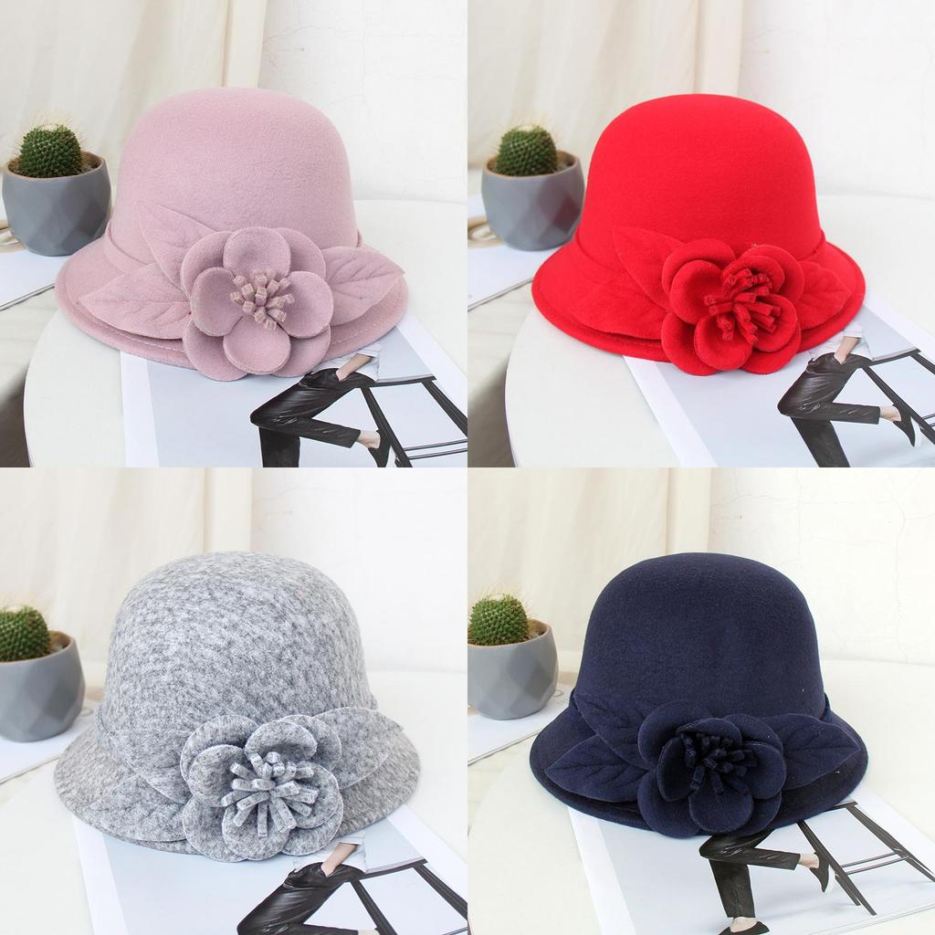 Woolen Cap With Floral Embellishments For Autumn Winter Fashion Girls