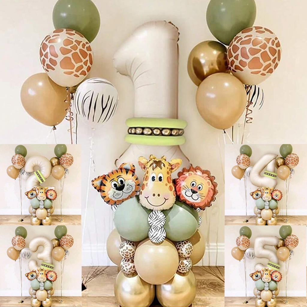 40pcs Jungle Retro Animal Balloon Set Lion Giraffe Balloon 1-9 Birthday Decoration Anniversary Jungle Theme Party Decoration