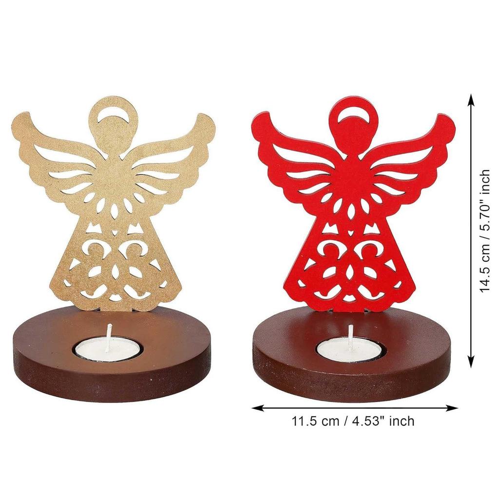 Fairy Showpiece Decorative Tea Light Candle Holders(Set of 2, Wooden Red Golden)Tea Light Holders|Diwali Christmas Decoration Items