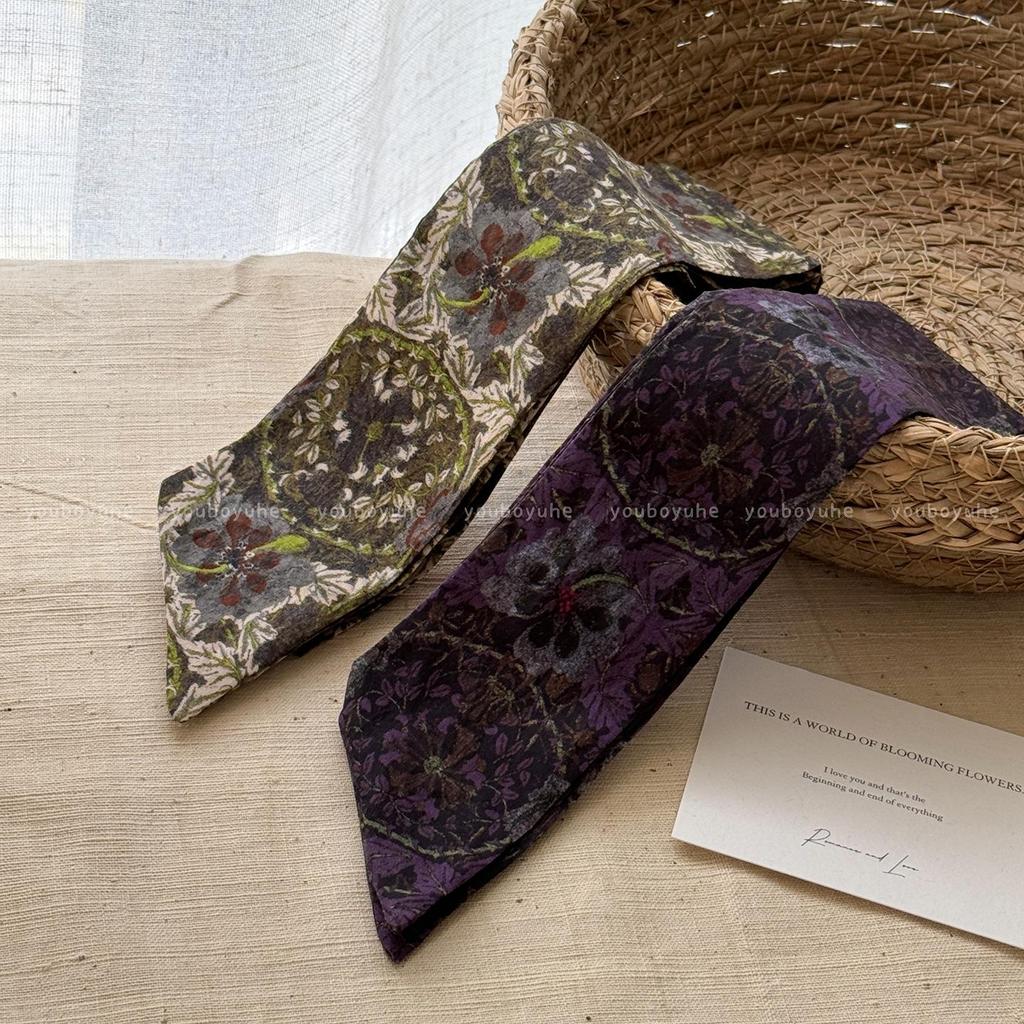 2025 Retro Floral Silk Scarf for Women - Long Neckerchief and Decorative Accessory