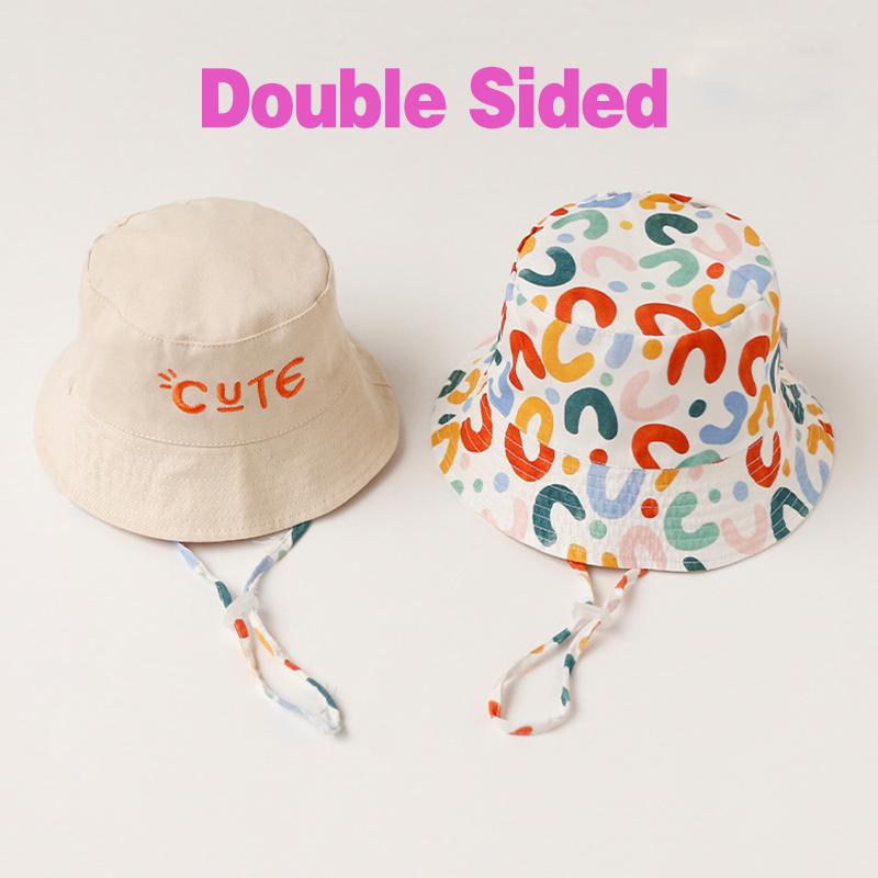 Double Sided Baby Bucket Hat Cute Letter Embroidered Children Boys Girls Fisherman Panama Cap Summer Outdoor Kids Sun Hat Gorras