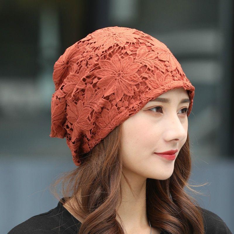 Damen Frühling Sommer Koreanischer Stil Vielseitiges Stirnband Hut Turban Hut Blume Dünn Atmungsaktiv Slouchy Hut Glatze Kappe