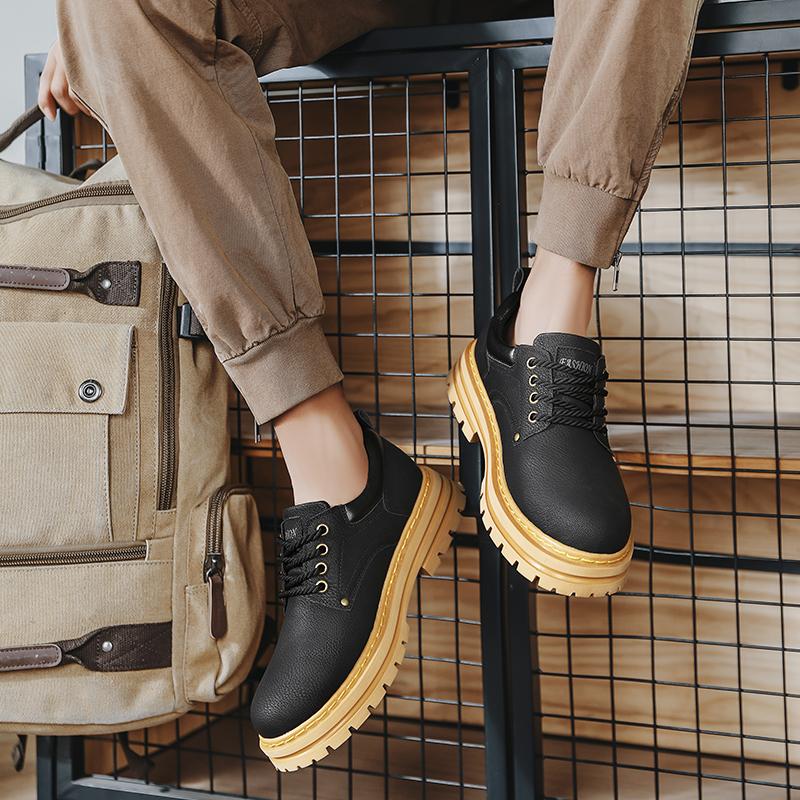 Outdoor Casual British Style Brown Casual Big Head Boots Male Low Top Leather Work Shoes Desiger Vintage Ankle Boots for Men