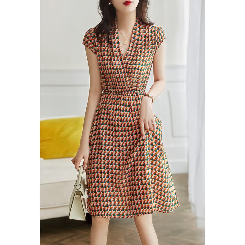 La Chapelle Summer V-Neck Pleated A-Line Midi Dress S