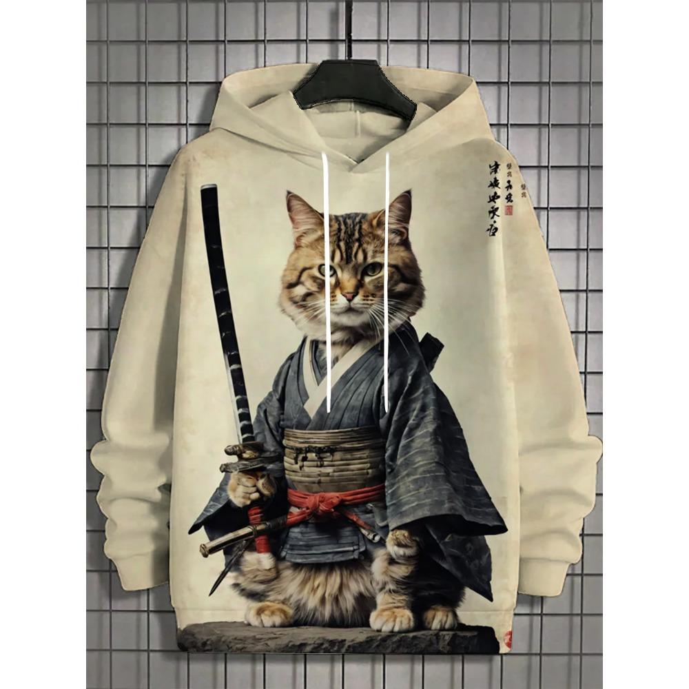 Japanische Harajuku Bedruckte Hoodies für Herren Berg Katze Tentakel Grafik Sweatshirts Lässig Lockeres Sweatshirt Lange Ärmel Pullove