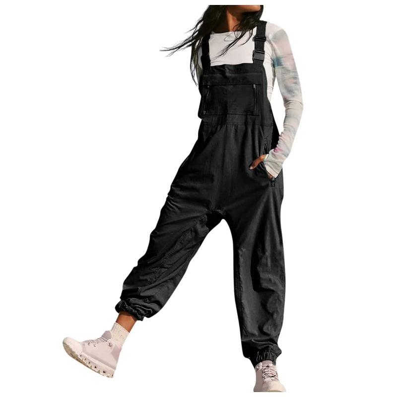 Fashion Cargo Overalls Women Y2k Harem Pants Sleeveless Square Neck Spaghetti Strap Legging Jumpsuits Pockets Streetwear