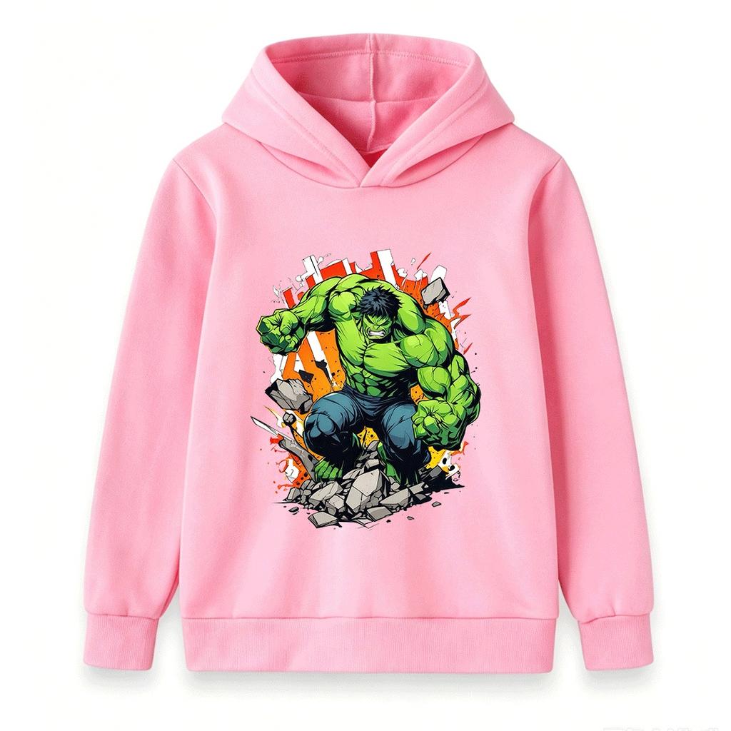 Kids Unisex Pullover Hoodie, Cool Super Hero Green Hulking Print Casual Sweatshirt for Boys Girls, Comfortable Warm Outerwear for Daily Wear