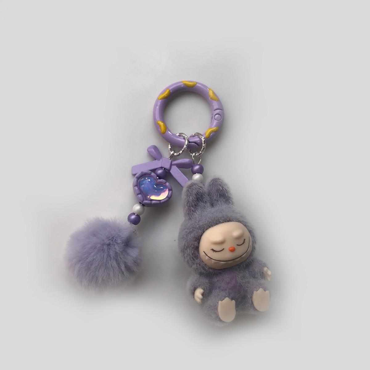 

Flocked Labu Labubu Mini Keychain: Cute Grain Stroller Bag & Phone Pendant Ornament