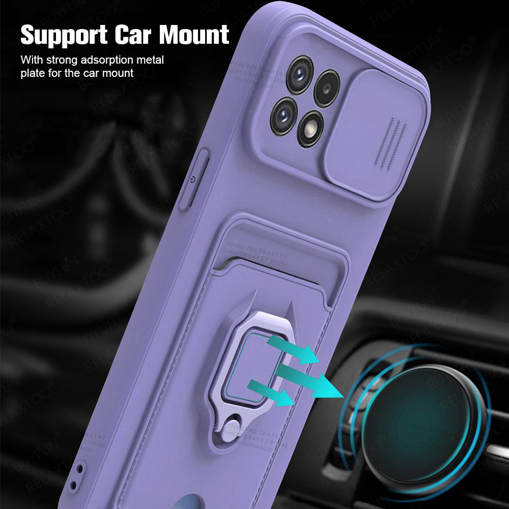 Slide Camera Lens Protection Case For Samsung Galaxy A22 5G Card Slot Stand Holder Magnetic Cover For Samsung Samsun A 22 22A