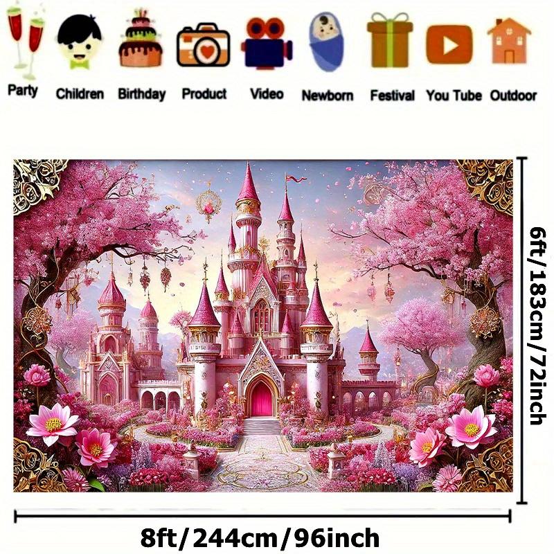 2D Flat, 2D Magical Pink Castle and Cherry Blossom Banner - Multifunctional Decoration Suitable for Parties