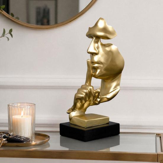 Abstract Faceless Figurine Sculpture, Modern Minimalist Silence Resin Statue, Luxury Black Gold Home Decor for Office Desk Living Room Bookshelf,
