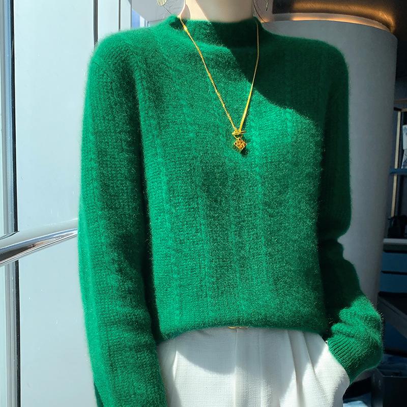 Double-strand Thickened Small Twist Half Turtleneck Cardigan for Women High-string High-density Cashmere Knitted Base Sweater