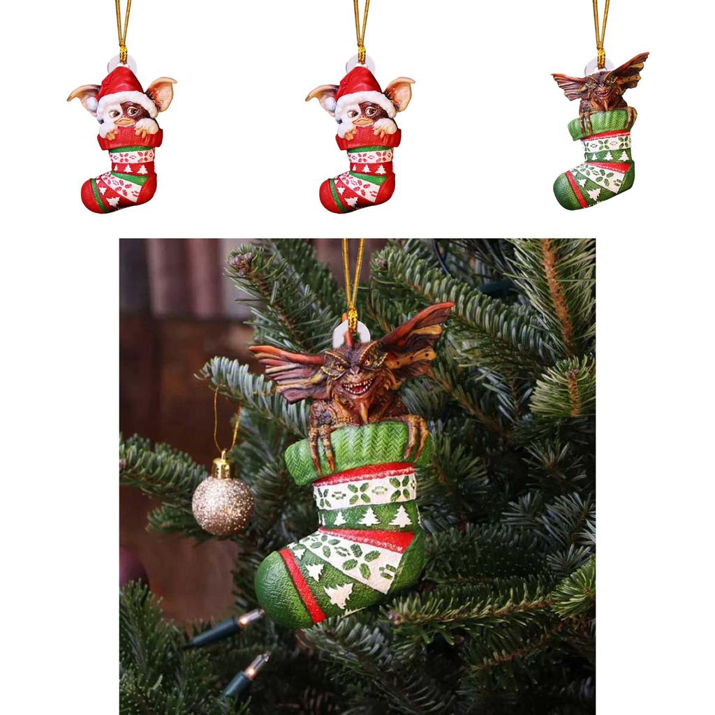 Merry Christmas Gremlins Gizmo Acrylic Santa Hat Pendant Xmas Tree Decor