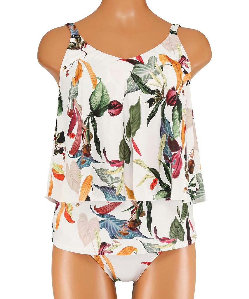 Set Costum de Baie Tankini Set Pantaloni Lungi Alb [Sanai Paradise] [Coral Veil] 55-58-5-8125,55-58-5-8126 Femei