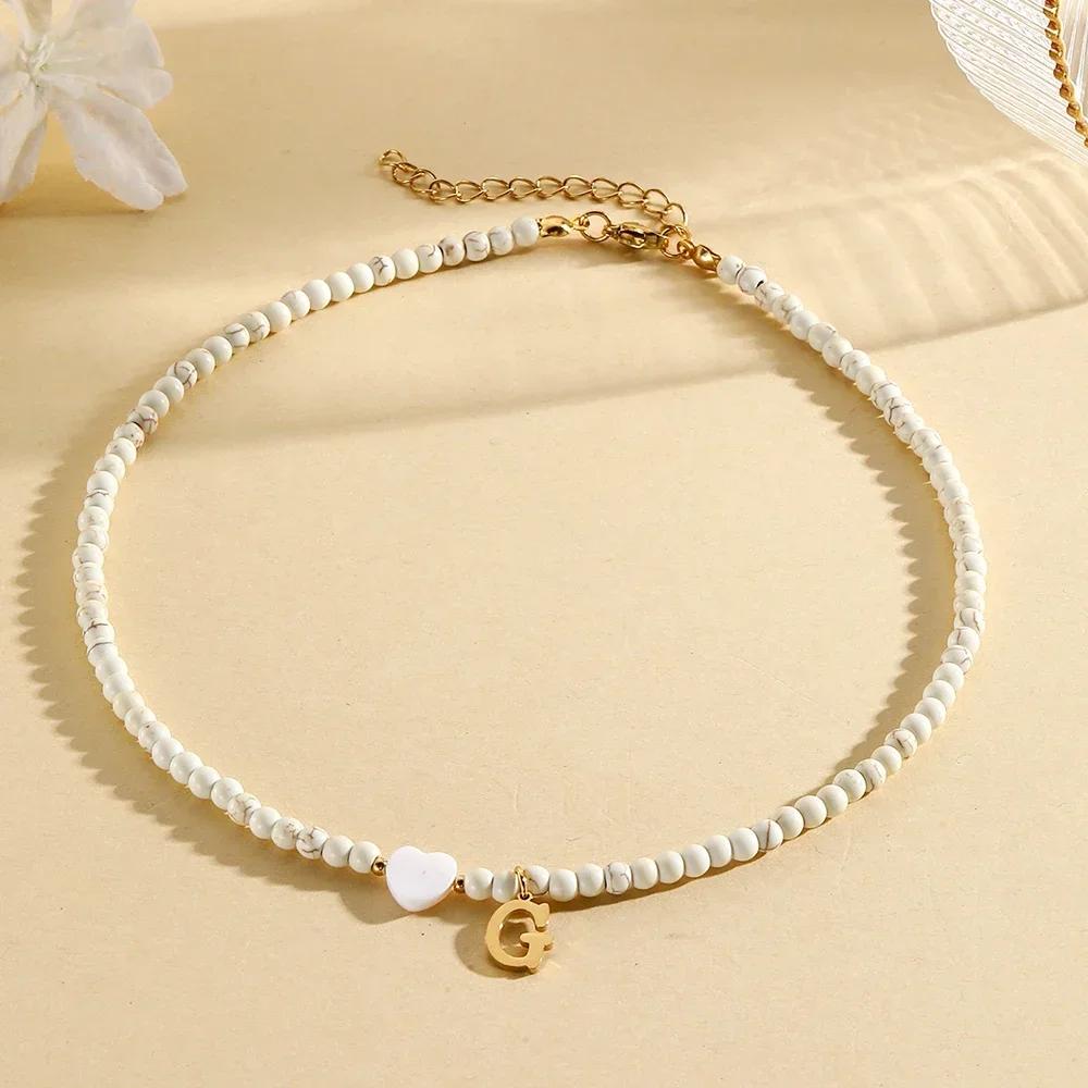 Bohemian Choker Neck Necklaces Heart-shaped Shell Letter Pendant Beads Women Necklace Woman Trend Jewelry Gift 2025