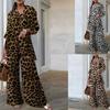 Frühling Damen 2-teilig Fashion Top Damen Leopard Print Weite Bein Hose Casual Loose Suit