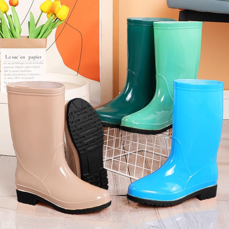 Tall non-slip velvet cotton rain shoes rain boots waterproof shoes bucket overshoes water boots female adult warm winter