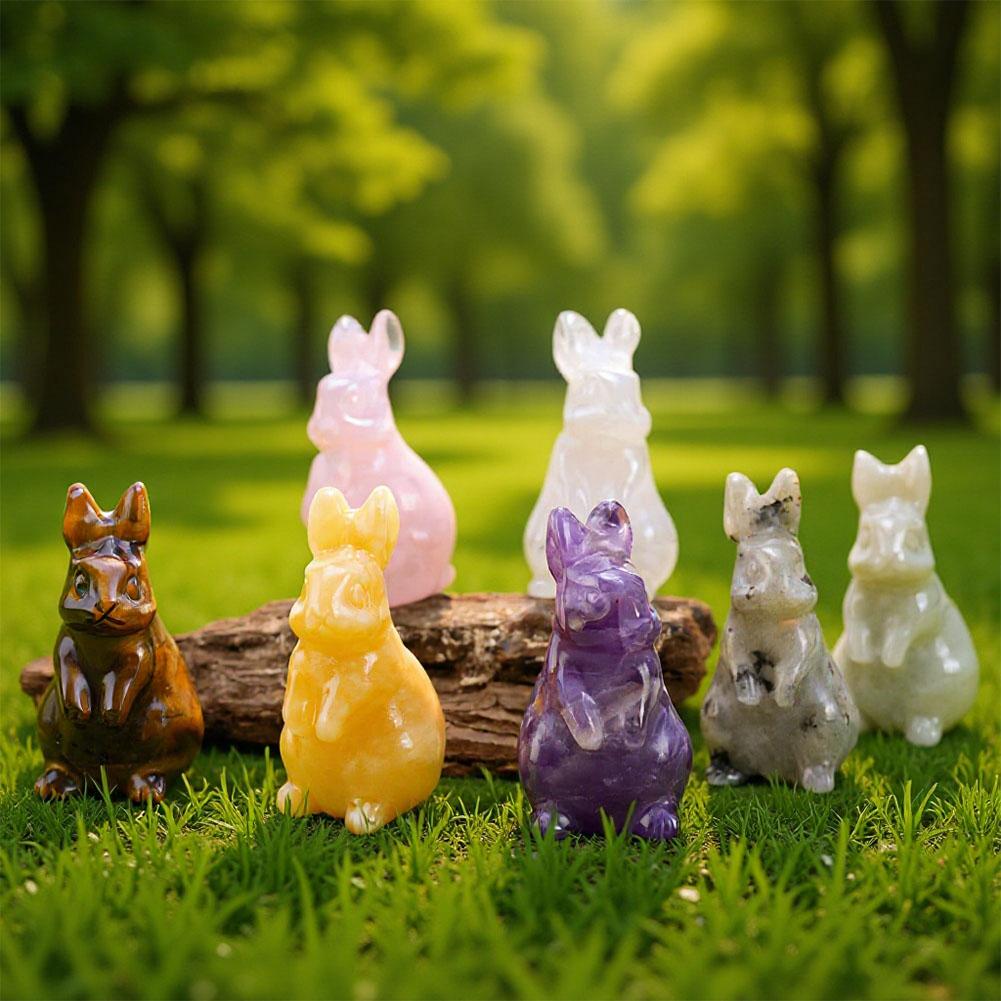 Natural Stone Carved Bunny Figurine Healing Crystal Amethyst Energy Quartz Animal Statue Chakra Carved Bunny Animal Figurine