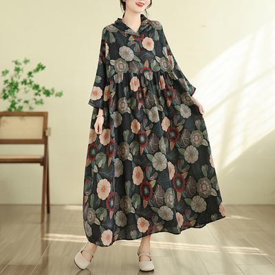 DIMANAF Nuovo 2026 Donna Taglie Forti Estate Stampa Lunga Abito Cotone Oversize Ampio Casual Donna Maxi Vintage Spiaggia Vestito Estivo