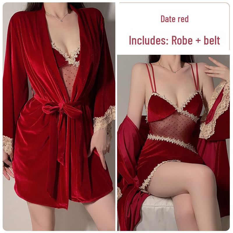Guiruo Velvet Lingerie Set: Camisole, Open-Front Robe, Breast Pads - Pure Desire Collection 1490