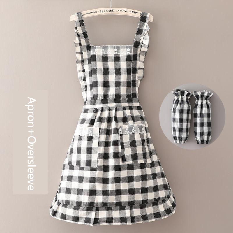 New Cotton Princess Aprons Household Cleaning Apron For Women Girs Lace Plaid 2-Layer Bib