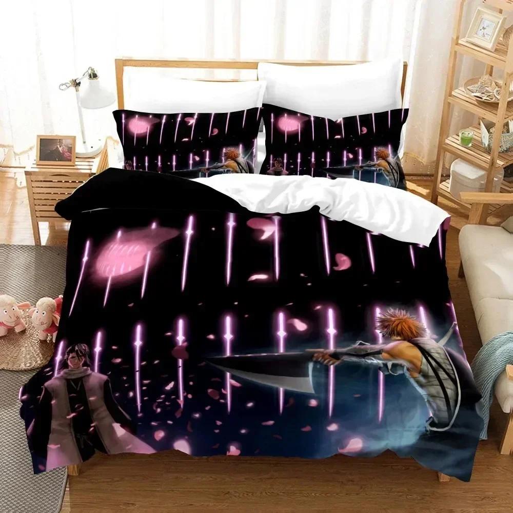 Anime Bleach Toushirou Ichigo Bedding Set Duvet Cover Sheet Printed Bed Set Pillowcase Full Queen King Size Comforter Bedroom