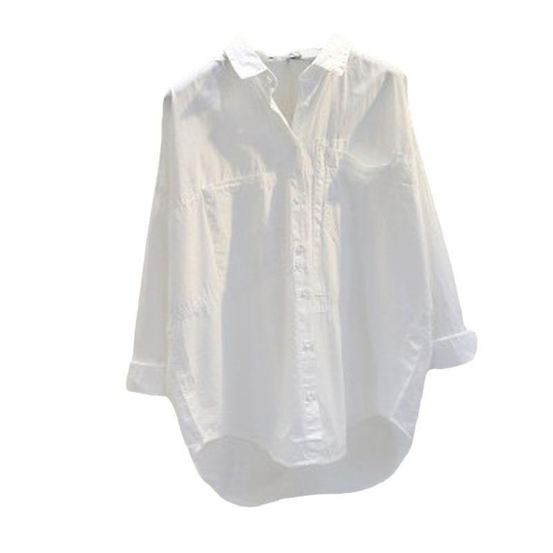 Dámská jarní volná ležérní košile s dlouhým rukávem bílá dámská knoflíková jednoduchá kancelářská halenka topy