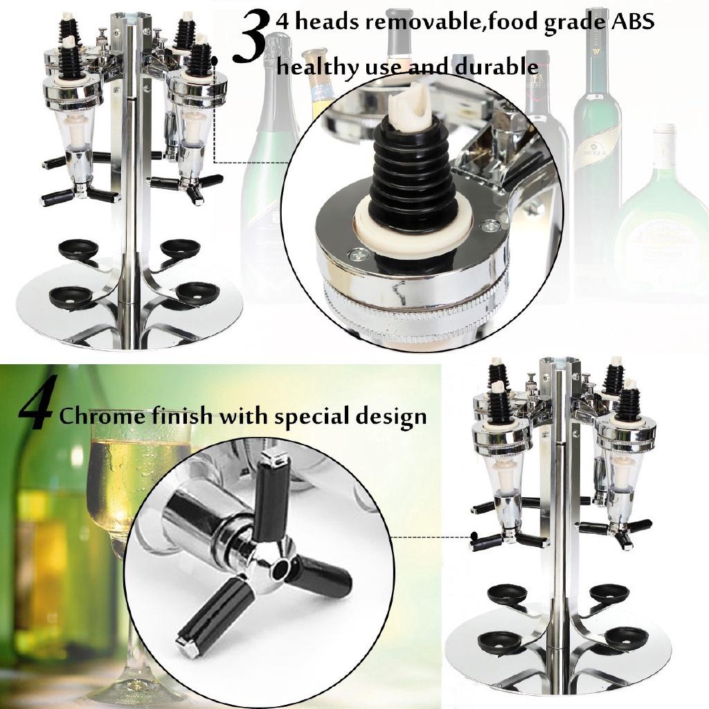 4 galvučių sidabrinis nerūdijančio plieno baro butelis, besisukantis vyno, sulčių, kokteilių dozatorius, laikiklis - intl Sidabrinis 24*24*54 CM