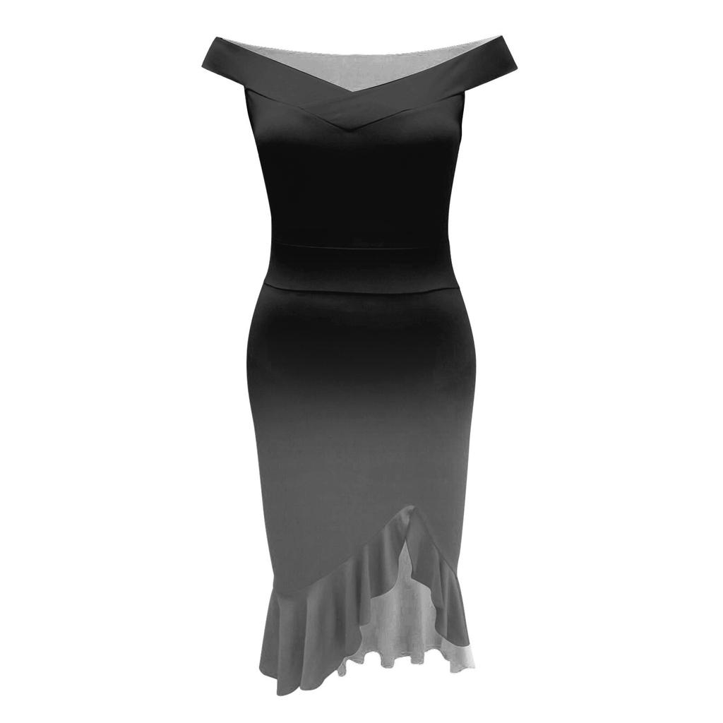 Women's Sexy Gradient Color Print Side Split One-Neck Backless Irregular Hem Dress