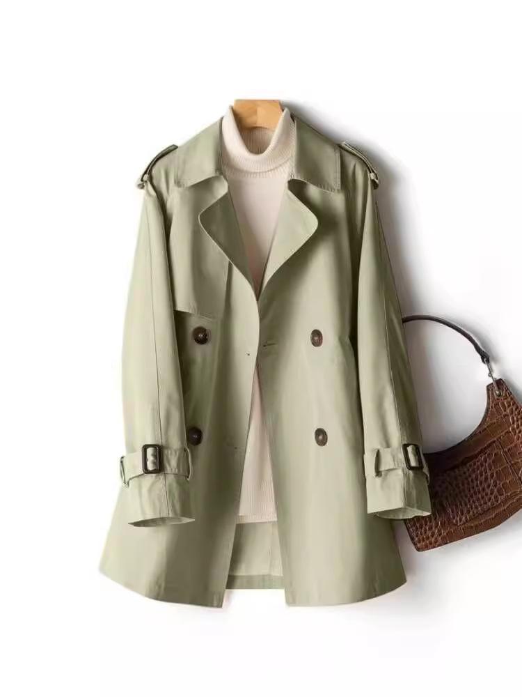 Spring/Autumn 2024 Mid-Length British Style Waist-Cinching Windbreaker for Petite Figures