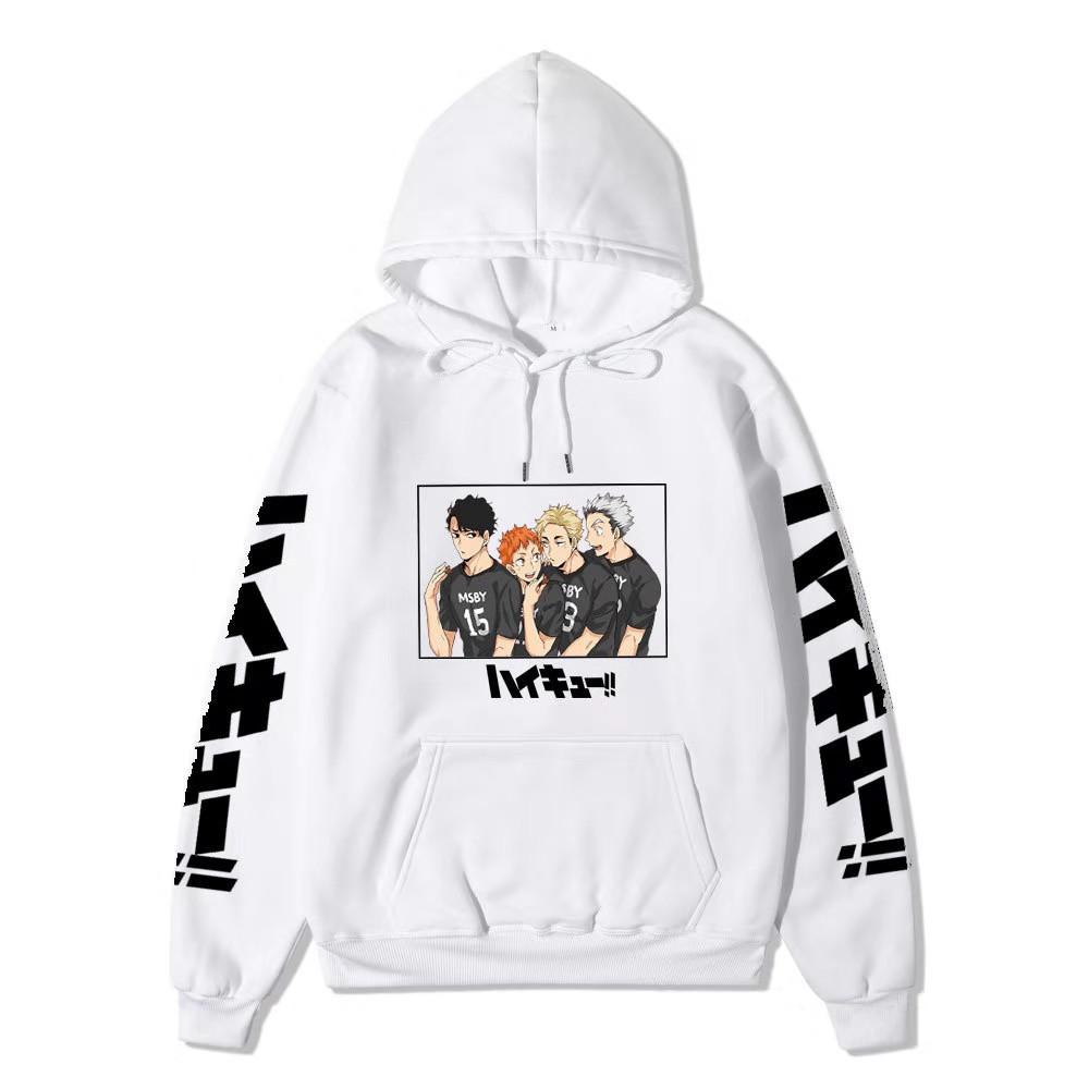 Haikyuu MSBY Black Jackal Anime Character Unisex Fleece Hoodie Vertical Japanese Letter Sleeve Volleyball Long Sleeve Pullover Sweatshirt