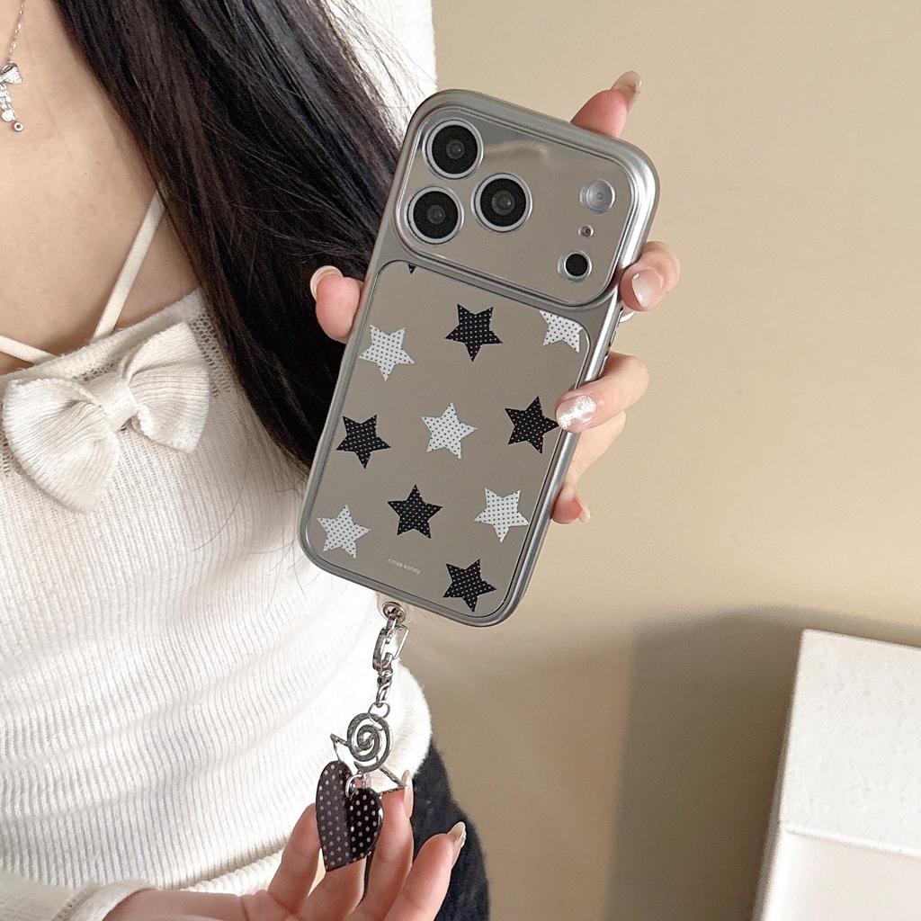 Sweet Cool Star Mirror Case for iPhone 17 Pro Max with 16/15 Pendant